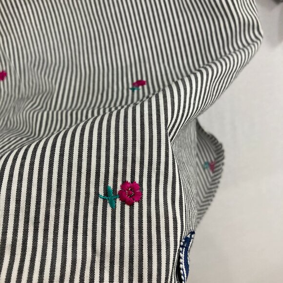 COURT & ROWE size 3X Striped Floral Embroidered Bow Tie Sleeve Button Down - Picture 8 of 11